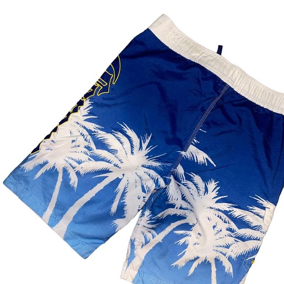 Corona Extra Cargo Board Shorts Mens M Palm Tree Logo Colorful Swimwear Blue - Picture 5 of 7